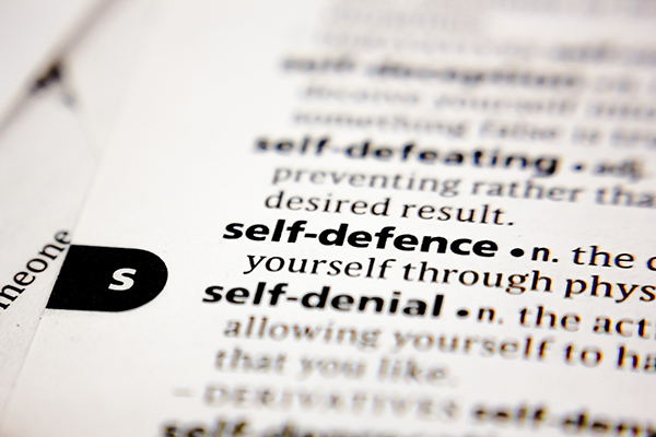 Word or phrase self-defence in a dictionary.